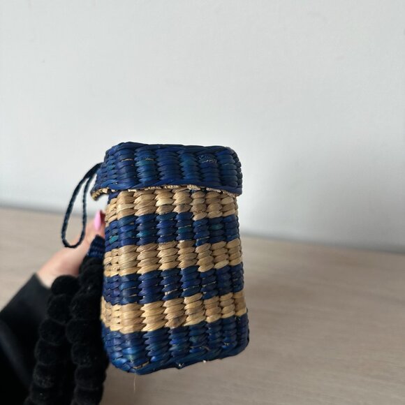 NWT Nannacay Baby Roge Striped Woven Raffia Tote Pompom-Embellished - Picture 10 of 13